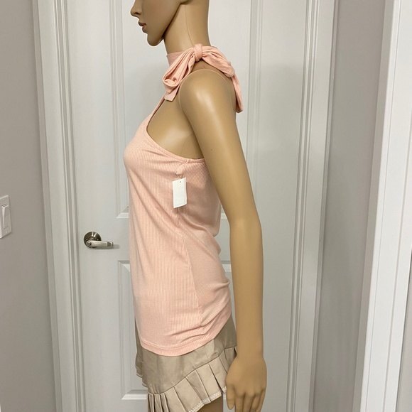 1. State The Artist Shadow One Shoulder Tie Neck Top. Pink. Small. Pastel - Picture 5 of 12